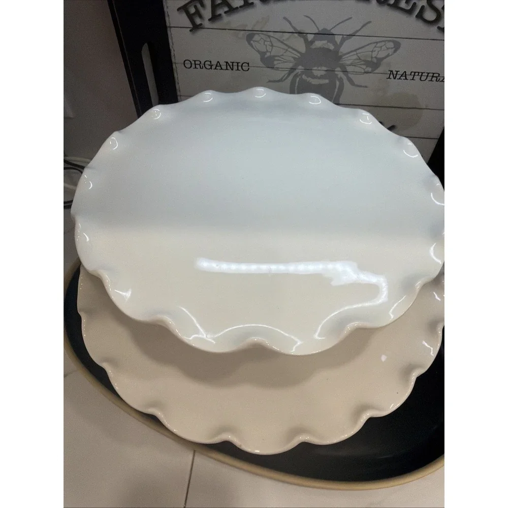 Williams Sonoma White Ceramic Round Glossy Cake Stands Set of 2 Made in Italy